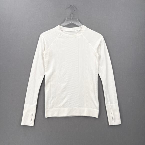 LULULEMON Rest Less Pullover Top Womens 4 White Long Sleeve Crew Neck Cable - Picture 1 of 13